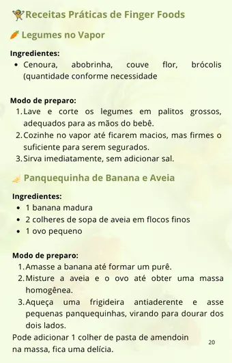 Página do guia com receitas de finger foods